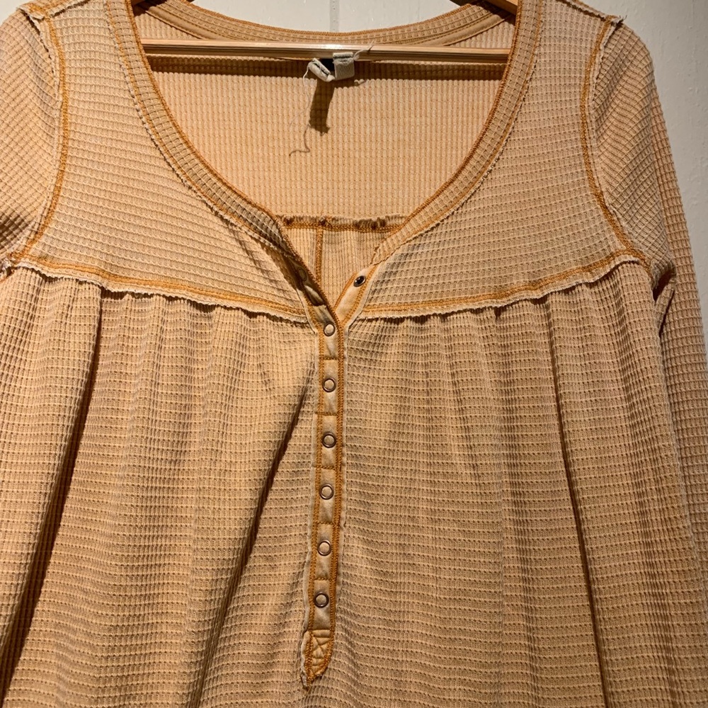 Free People Beige Waffle Hanley Long Sleeve Top - Picture 8 of 8